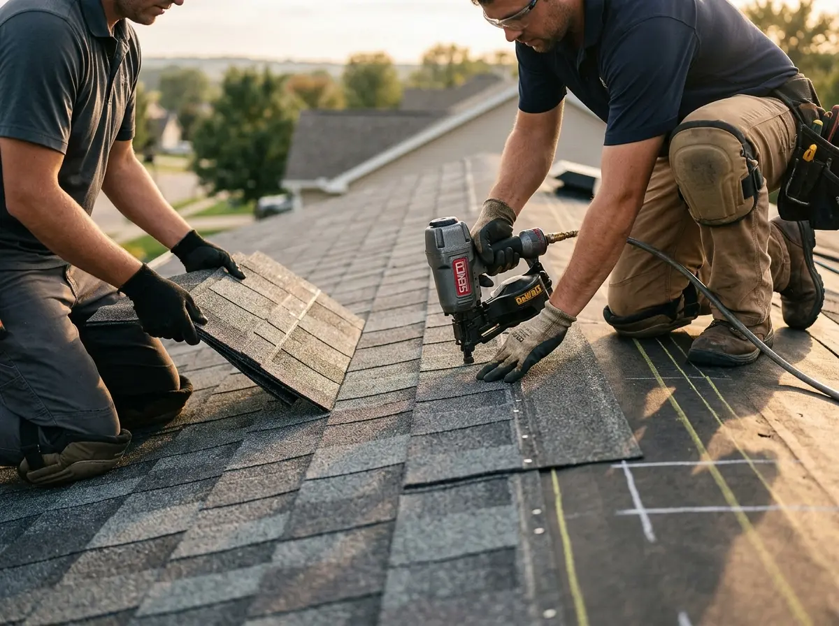 Professional roofer working on a residential roof in Salamanca